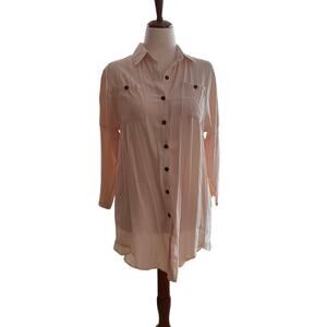 POGTMM Womens Top, Buttondown, Peachy-Cream, M, Relaxed fit, Lightweight Casual